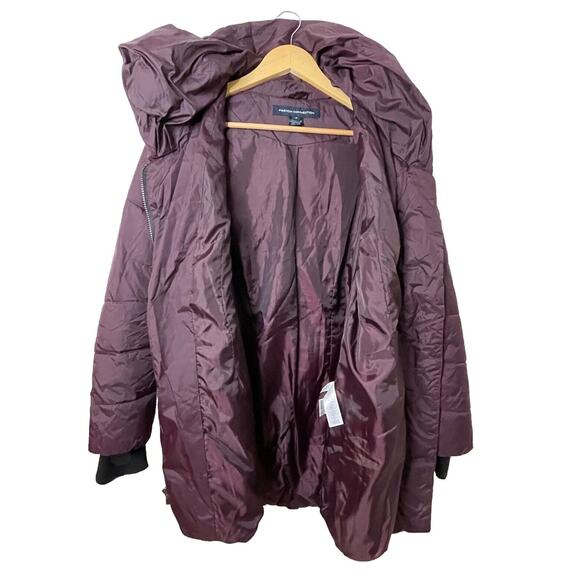 French Connection Burgundy Wine Asymmetrical Pillow Hood Puffer Coat Women Med. - Picture 4 of 16